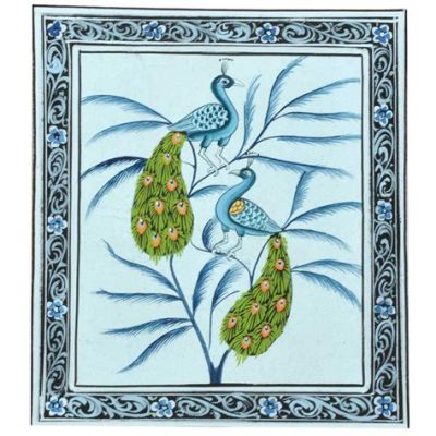  The Dancing Peacock Enchanting Miniature Painting on Ivory and Delicate Floral Motifs