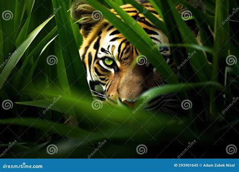 “Tiger Hiding in Grass” – A Vibrant Dance of Color and Shadow!